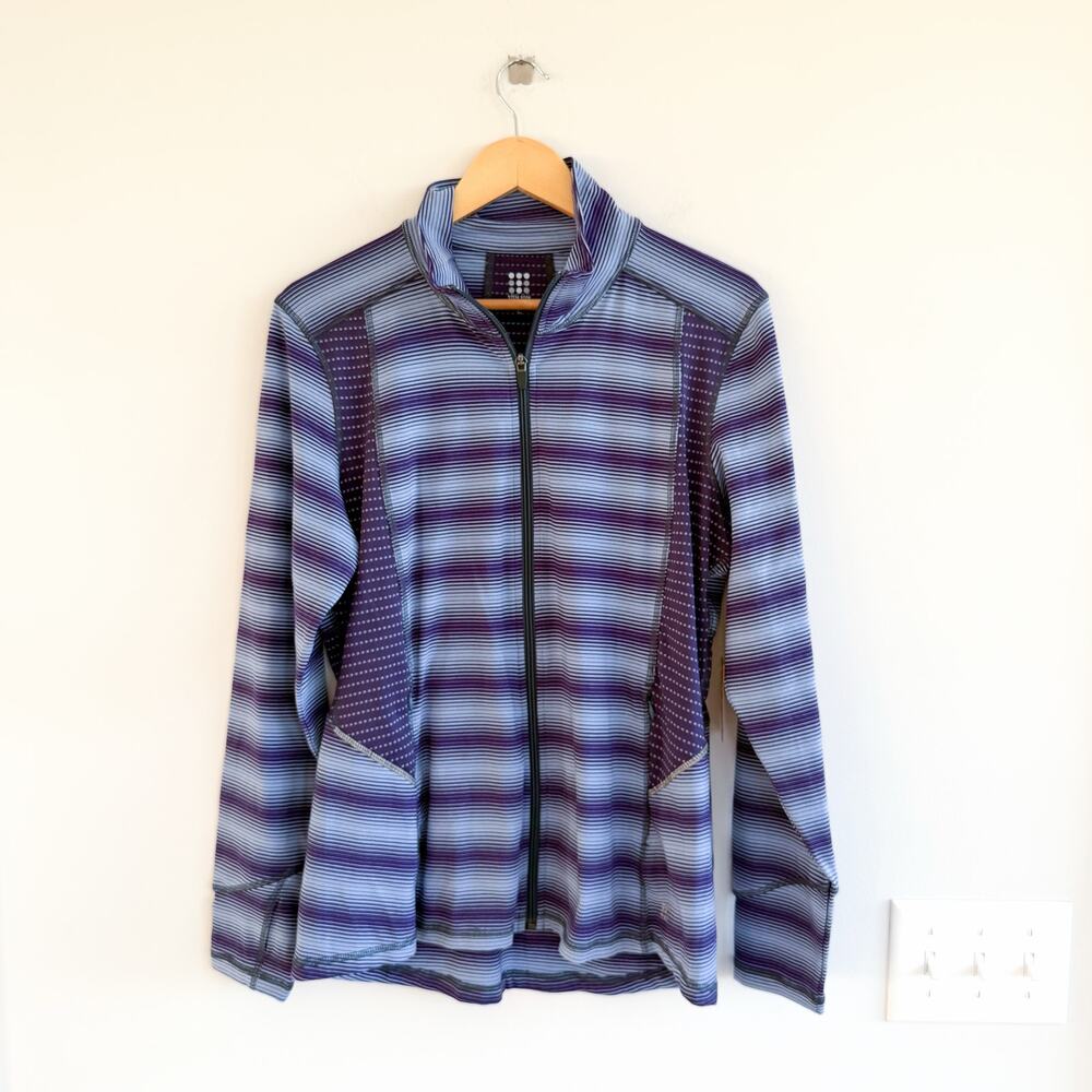 Title Nine Shift Jacket Striped Zip Up Activewear Purple L NWT